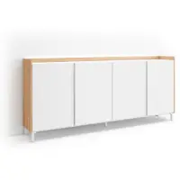 Skraut Home Credenza effetto legno bianco e rovere soft 207x35x91cm con gambe