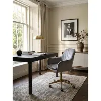 KADIMA DESIGN Sedia da scrivania in velluto grigio, sedia girevole di design con schienale, sedia da lavoro 120 kg regolabile in altezza, sedia a guscio con rotelle, sedia girevole