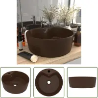 The Living Store Lavabo con troppopieno in Vetroceramica marrone scuro opaco 36x13cm