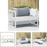 The Living Store Divano da giardino 2 in 1 allungabile bianco in legno di pino massiccio