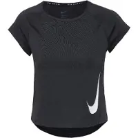 Nike Women's Swoosh Run Dri-FIT S/S Running Top Maglia da corsa Donna (L, nero)