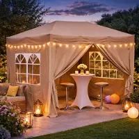Quick Star Gazebo pieghevole 2 x 3 m marrone-beige, 4 pareti laterali con chiusura a velcro (2 cerniere, 2 finestre), gazebo pop-up pieghevole, con borsa per il trasporto