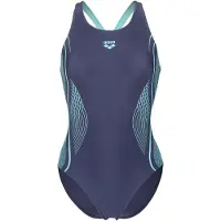 Arena Women's Grid Swimsuit V Back Graphic Costume intero Donna (38, blu)