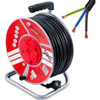 VERTEX Prolunga elettrica spessa e robusta 3×2,5 mm avvolgibile su tamburo metallico PB50METAL | 4 prese con protezione | Per giardino, officina e can