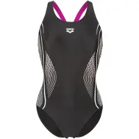 Arena Women's Grid Swimsuit V Back Graphic Costume intero Donna (34, nero/grigio)