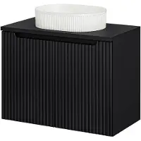 En.casa Lavabo 'Skelbolu' con lavabo ovale in Vetroceramica e 2 ante scanalate 80 x 71 x 40 cm Nero
