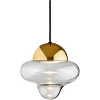Design By Us Lampada LED a sospensione Nutty, trasparente/dorata, Ø 18,5 cm, vetro