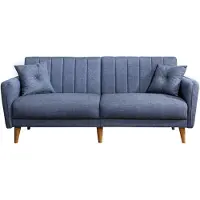 Hannah Home Calicosy - Divano letto 3 posti in lino con 2 cuscini e gambe in legno L210 cm - AQUA