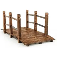 Costway Ponte in legno Ponte in legno con ringhiera passerella in legno naturale 150x67x55