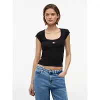Tommy Hilfiger Slim Rib Badge Tee Black Taglia: L | Maglie Sportivi Outlet | Donna | Nero