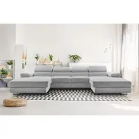 AX Living Divano a U grigio chiaro con funzione letto - Arborio U 352 cm