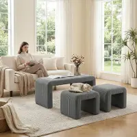 StarTech.com Set di panche imbottite da 3 pezzi: panca da letto con 2 poggiapiedi, ideale per camera da letto, soggiorno o ingresso. Struttura in metallo. Design moderno. Dimensioni: 103x43x44 cm. Colore: grigio