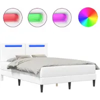vidaXL Struttura letto con strisce luminose a LED, bianco, 120 x 190 cm, ecopelle