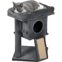 Youjia Graffiatoio con tappetino in iuta, piattaforma per sdraiarsi, palla da gioco, casa per gatti, grigio scuro, 40 x 40 x 57 cm