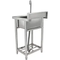 SucceBuy lavello multiuso in acciaio inox, piccolo lavello indipendente a 1 scomparto, con rubinetto e gambe, 40,6 x 33 x 22 cm, per garage, ristorante, cucina, lavanderia, NSF