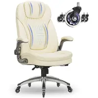 COLAMY Sedia da ufficio , sedia da ufficio ergonomica con cuscino di seduta dello spessore di 13,5 cm e braccioli ribaltabili, colore bianco