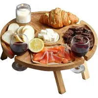 OEM Tavolo da campeggio in legno per esterni - Tavolo da picnic pieghevole con piano in vetro - Tavolo da pranzo da esterno per la spiaggia e il giardino - 2 in 1 (30x16 cm)