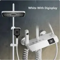 OEM Set di rubinetteria digitale per doccia con 4 funzioni - Rubinetteria in rame con finitura in acciaio inossidabile/ABS/PVC - Soffione - Rubinetto - Bianco