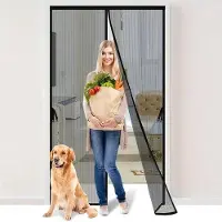 OEM Rete magnetica automatica da giardino 120x210 cm, maglia extra fitta, protezione magnetica contro mosche e insetti, con nastro adesivo e striscia magnetica, chiusura automatica, nera.