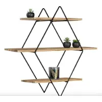 OEM Mensola da parete in legno, con 3 ripiani, design industriale, realizzata in legno e metallo, stile moderno, sostenibile, ideale per l'arredamento del soggiorno