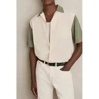Reiss Ss Textured Colour Block Cuban Shirt Off White/sage Taglia: S | Camicie Casual Outlet | Uomo | Bianco