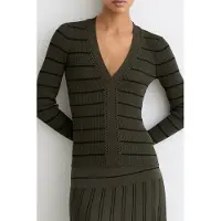 Reiss Striped Craft Stitch Top Khaki Green/black Taglia: XS | Maglie a manica lunga Outlet | Donna | Marrone