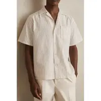 Reiss Ss Seersucker Stripe Cuban Shirt White Taupe Brown Taglia: M | Camicie Casual Outlet | Uomo | Nero