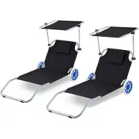 OEM Ombrellone pieghevole - Sdraio da spiaggia - Relax all'aperto - Ombrellone con ruote - 2 pezzi da 150 cm - Nero