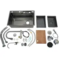 OEM Lavello da cucina, doppio bacino, con tagliere incluso, grigio scuro