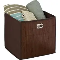 Relaxdays Cestino portaoggetti in bambù, cestino da bagno quadrato, cestino alto in tessuto, L x P x A: 31 x 31 x 31 cm, pieghevole, marrone