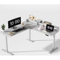 Aiorber scrivania a L regolabile in altezza, elettrica, con presa di corrente e USB, silenziosa, stabile, ergonomica, 73-118 cm, bianco