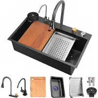 OEM Una cucina perfetta con il nostro lavello da cucina con tubo flessibile in acciaio inossidabile nero (80 x 45 cm) – completo di rubinetto estraibile e accessori!