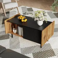 Aiorber Tavolino , con 2 ante e 2 vani a giorno, cerniere a chiusura ammortizzata, struttura in metallo, per soggiorno, camera da letto, 90 x 55 x 45,5 cm, nero