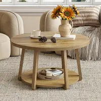 Tribesigns Tavolino rotondo, tavolino centrale a 2 livelli con spazio per riporre oggetti, gambe in legno, 80 cm x 50 cm, facile da montare, per soggiorno, camera da letto