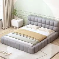Aiorber Letto imbottito , 140 x 200 cm, con materasso incorporato, con schienale morbido, lino, rete a doghe, piacevole al tatto, grigio