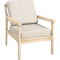 Aiorber Poltrona lounge moderna Poltrona relax con look lino, gambe in legno e cuscini sfoderabili, imbottita per soggiorno e camera da letto, beige
