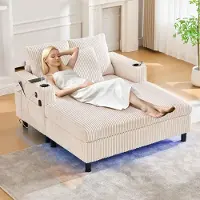 Aiorber Spaziosa chaise longue reclinabile con LED, USB, portabicchieri, rivestimento in velluto ed elevato comfort - ideale per il soggiorno e la camera da letto - Disponibile multicolore