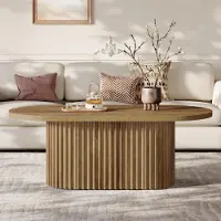 Tribesigns Tavolino ovale , tavolino country grande 120 cm in legno con design scanalato, per soggiorno, ufficio, casa, rustico marrone
