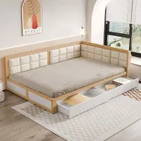 Aiorber Divano letto , 140x200 cm, due cassetti grandi, rete a doghe, pino di alta qualità, con cassetti portaoggetti, schienale morbido, colore legno