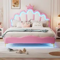 Aiorber Letto imbottito , letto matrimoniale, 140*200 cm, design a nuvola, forma a , luce ambientale a LED con telecomando, Finto cuoio, letto regolabile in altezza, rosa