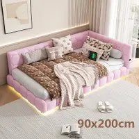 Aiorber Divano letto , 90x200cm, letto con rete a doghe (senza materasso), luce d'ambiente a 16 colori, connessione USB, Type-C, per piccoli appartamenti e camere per ospiti, Rosa