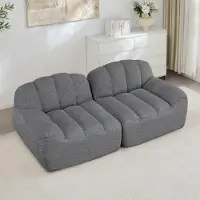 Aiorber Divano modulare a 2 posti a forma di conchiglia, design senza struttura interna, cuscini di seduta profondi, morbido rivestimento in pile, da assemblare, con pouf, grigio