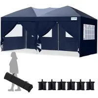 Quictent Gazebo pieghevole 3x6 m con 6 pareti laterali, gazebo da giardino pop-up con borsa con rotelle, gazebo da festa 3x6 m impermeabile e stabile, per feste, protezione UV 50+, blu