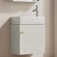 Aiorber Lavabo , con frontale con motivo 3D, cerniera soft-close, bacino in Vetroceramica e ampio spazio di archiviazione, impermeabile, 46x26x56 cm, per bagno, bianco