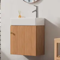 Aiorber Lavabo , con frontale con motivo 3D, cerniera soft-close, bacino in Vetroceramica e ampio spazio di archiviazione, impermeabile, 46x26x56 cm, per bagni, natura