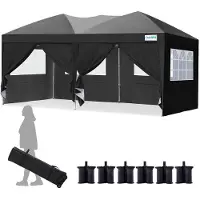Quictent Gazebo pieghevole 3x6 m con 6 pareti laterali, gazebo da giardino pop-up con borsa con rotelle, gazebo da festa 3x6 m impermeabile e stabile, per feste e ricorrenze, protezione UV 50+