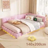 Aiorber Divano letto , 140x200cm, letto da giorno con rete a doghe (senza materasso), luce ambiente a 16 colori, connessione USB, Type-C, per appartamenti e camere per ospiti, rosa