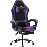 Aiorber Sedia da gioco , in Finto cuoio, con poggiapiedi, regolabile, con rotelle, ergonomica, sedie da ufficio, girevole a 360°, per camera da letto, ufficio, 65x65x123 cm, viola