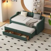 Aiorber Divano letto , 90x200cm(190cm), letto da giorno con sponde, con rete a doghe, 1 cassetto lungo, biancheria, divano letto per bambini, per camera degli ospiti, verde