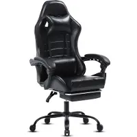 Aiorber Sedia da gioco con poggiapiedi, in Finto cuoio, regolabile, con poggiatesta e supporto lombare rimovibili, ruote girevoli, sedie da ufficio, 65x65x123cm, nero